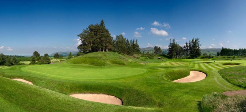 Taken From Left Hand Ridge Above 16Th Green Kings Course The Gleneagles Hotel Scotland  Shows Kings 16Th Green And Bunkers With 16Th Fairway And Tee Area Just Right Of Centre